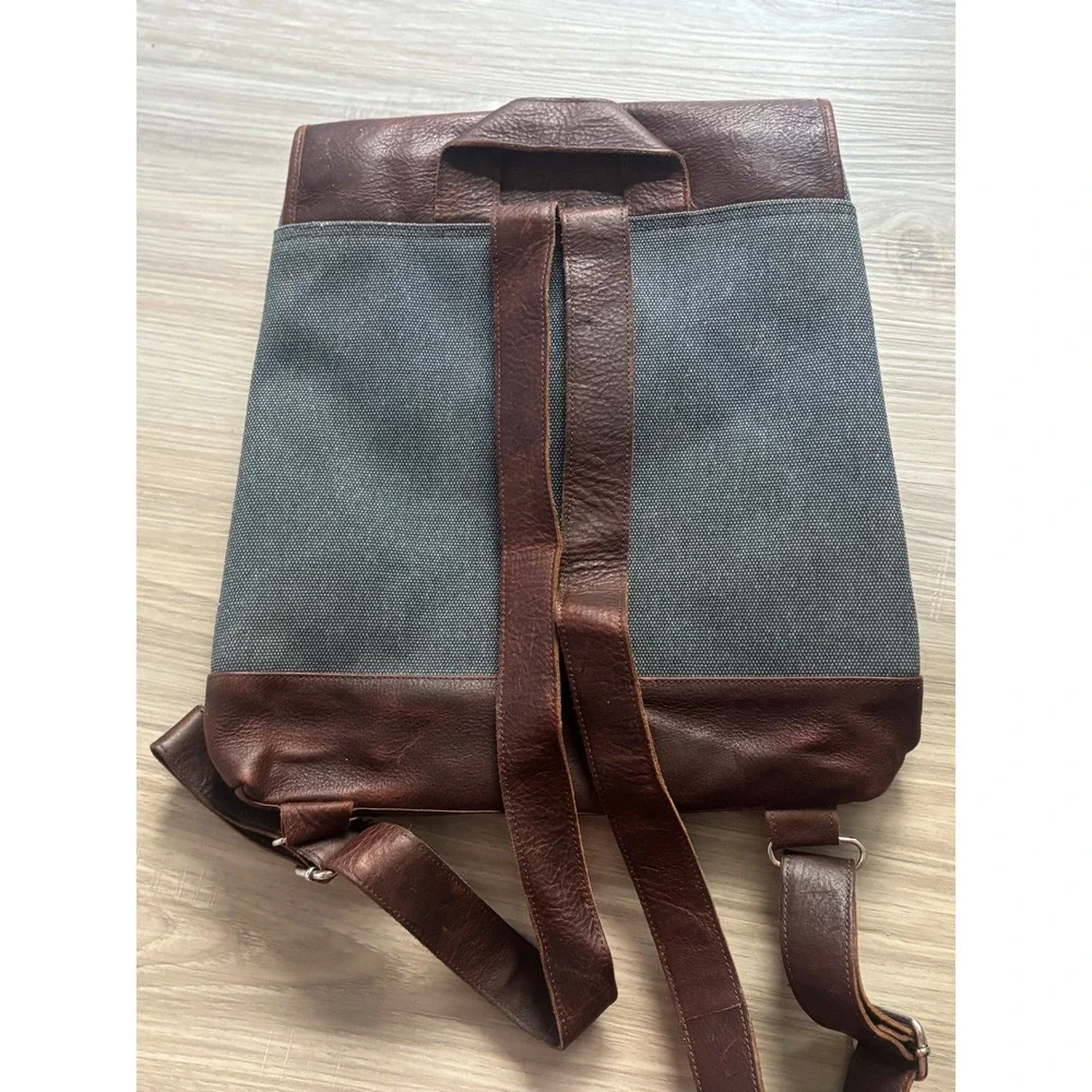 SAS‎ Portrait Collection Backpack Grey Canvas Brown Leather Flap Buckle Mens Bag